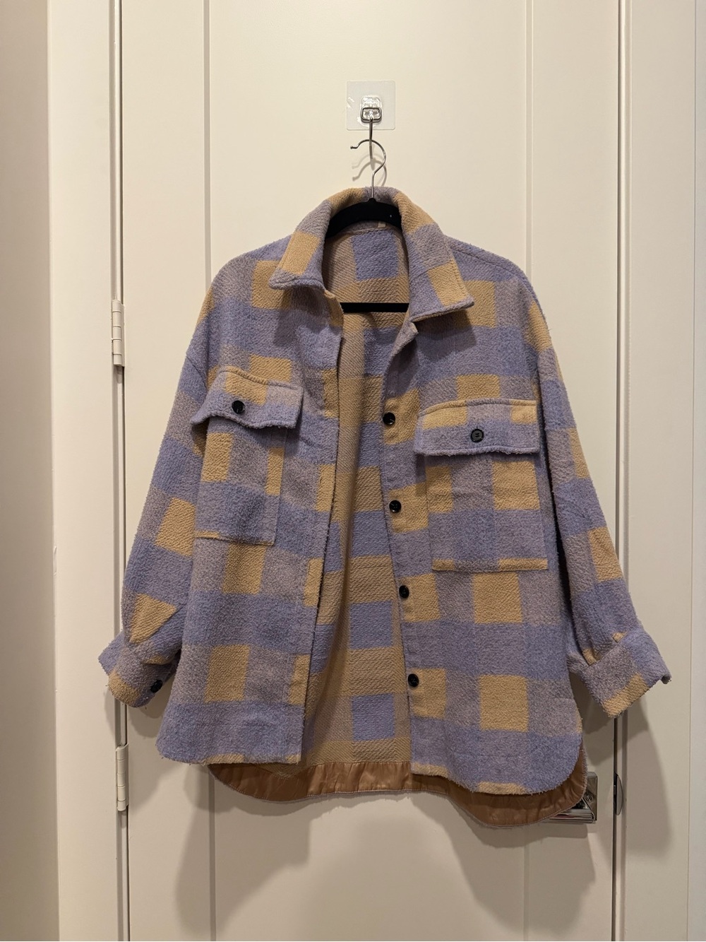 Oversized Checked Shacket in Lavender and Beige size small
